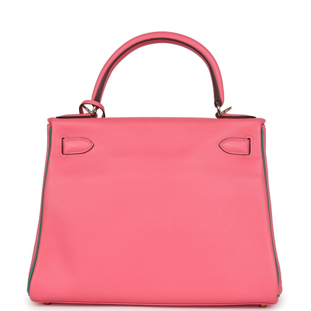 Hermes Special Order (HSS) Kelly Retourne 28 Rose Azalee and Vert Vertigo Swift Gold Hardware - Image 5