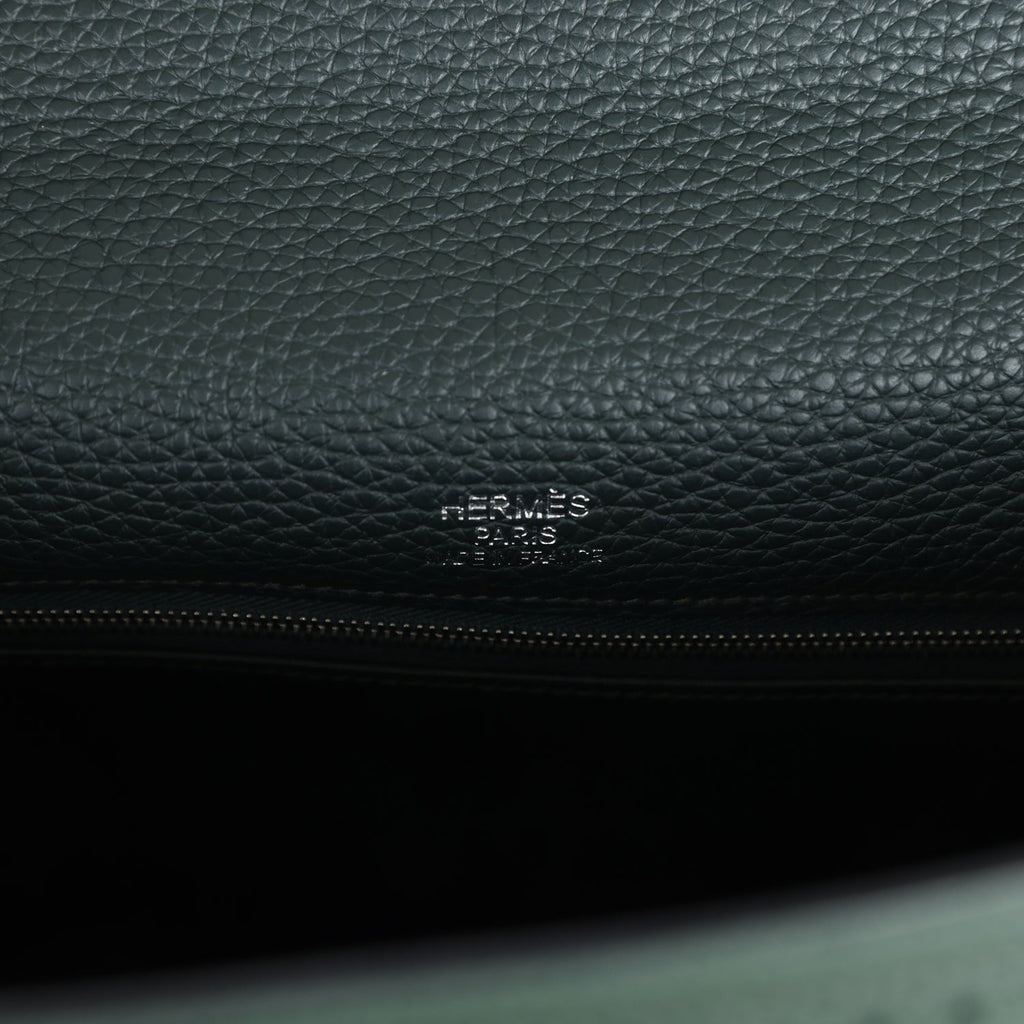 Pre-owned Hermes Ghillies Kelly 35 Retourne Vert Fonce Clemence and Vert Anglais Evercolor Palladium Hardware - Image 8