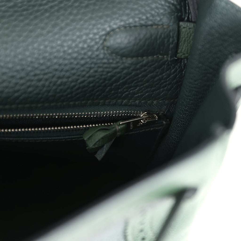 Pre-owned Hermes Ghillies Kelly 35 Retourne Vert Fonce Clemence and Vert Anglais Evercolor Palladium Hardware - Image 9