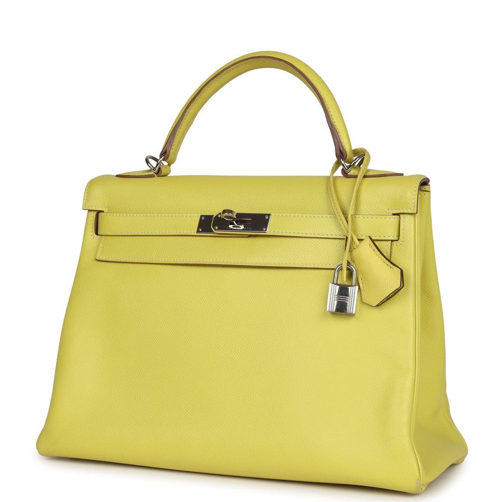 Pre-owned Hermes Kelly Retourne 32 Lime Candy Epsom Palladium Hardware - Image 6