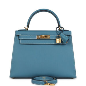 Hermes Kelly Sellier 28 Blue Jean Epsom Gold Hardware