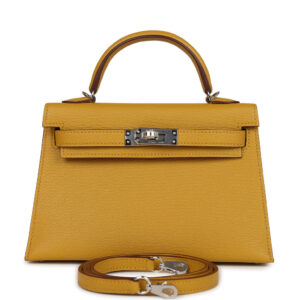 Hermes Kelly Sellier 20 Jaune Ambre Verso Chèvre Mysore Palladium Hardware