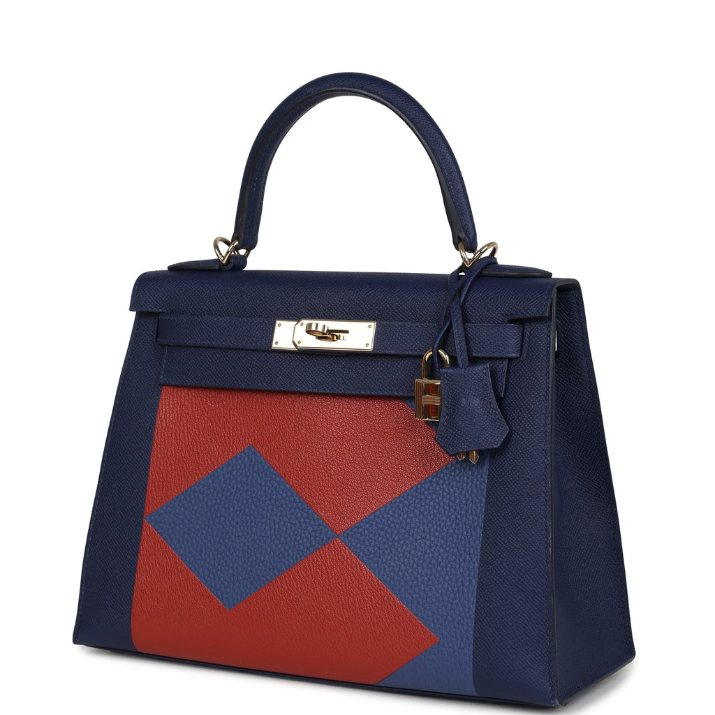Pre-owned Hermes Special Order (HSS) Kellygraphie Kelly Sellier 28 "Lettre B" Bleu Nuit Epsom Permabrass Hardware - Image 6