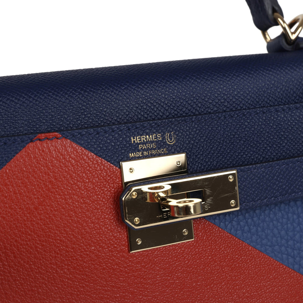 Pre-owned Hermes Special Order (HSS) Kellygraphie Kelly Sellier 28 "Lettre B" Bleu Nuit Epsom Permabrass Hardware - Image 8