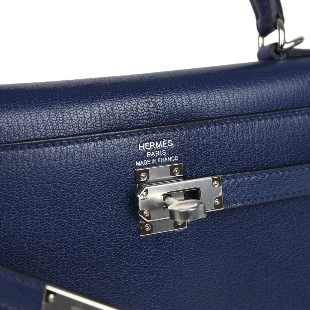 Hermes Kelly Sellier 25 Bleu Saphir Chevre Chamkila Palladium Hardware - Image 8