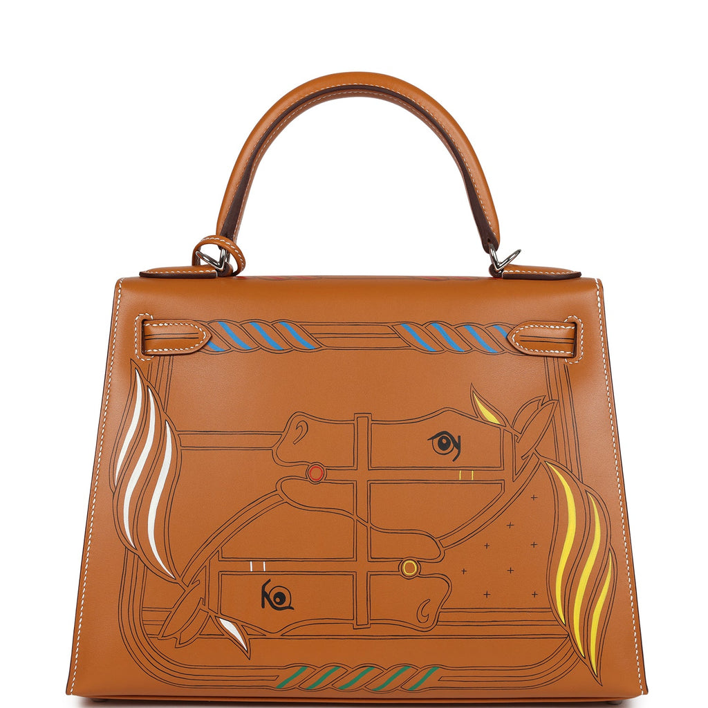 Hermes Kelly Sellier 28 "Painted Quadrige" Naturel Sable Butler Palladium Hardware - Image 5