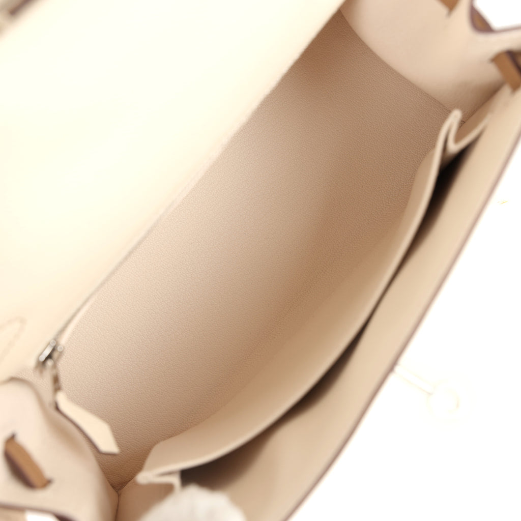 Hermes Kelly Sellier 25 Tri-Color Nata, Gris Meyer and Chai Epsom Palladium Hardware - Image 9