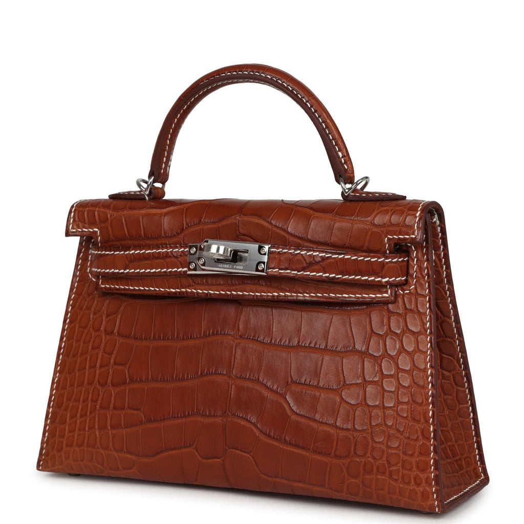 Hermes Kelly Sellier 20 Fauve Matte Alligator Barenia Palladium Hardware - Image 6