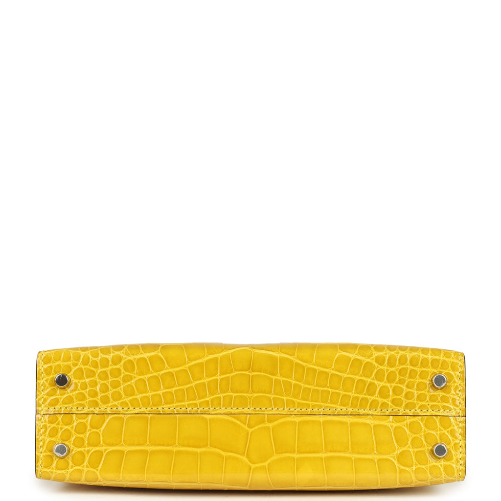 Pre-owned Hermes Kelly Sellier 20 Mimosa Shiny Alligator Palladium Hardware - Image 7