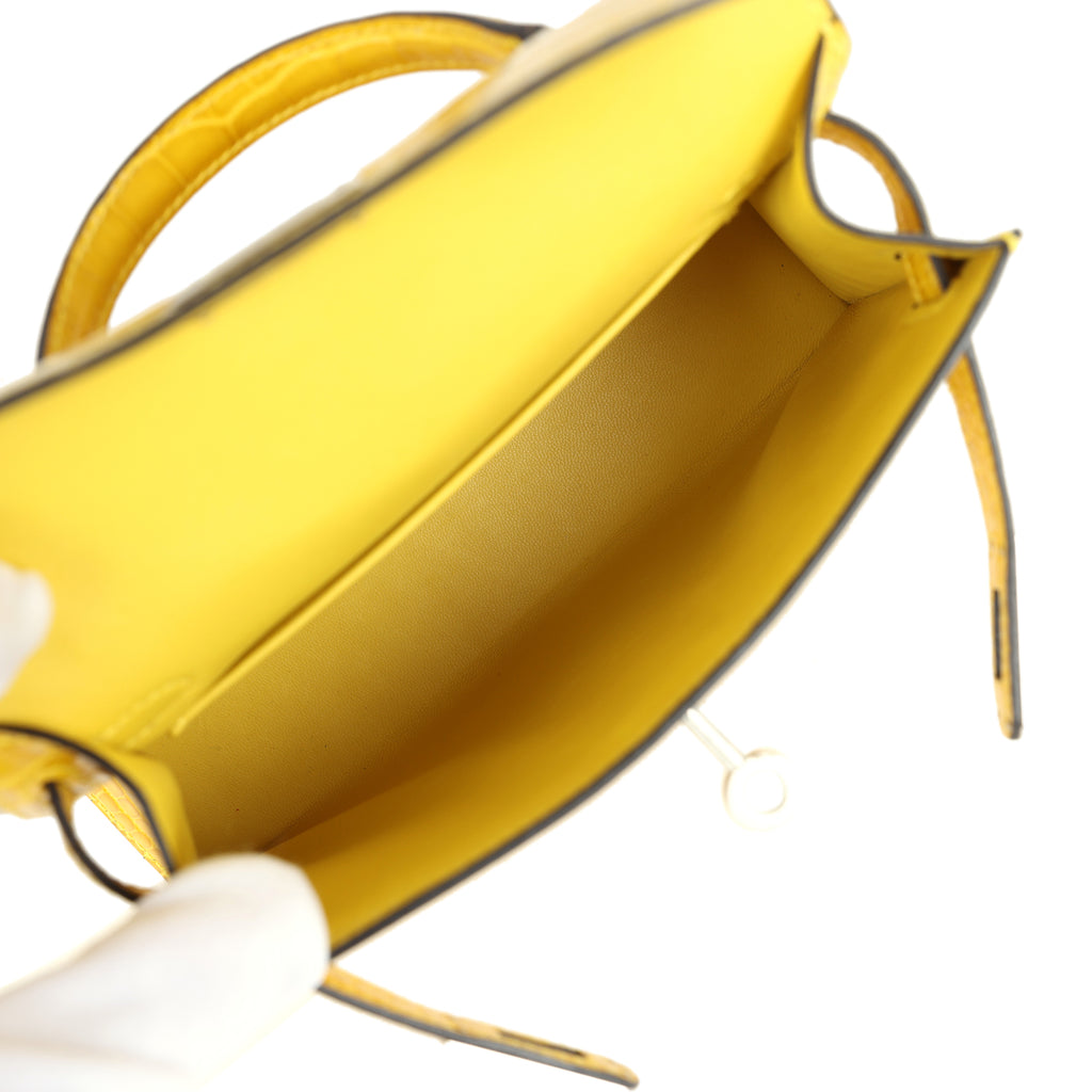 Pre-owned Hermes Kelly Sellier 20 Mimosa Shiny Alligator Palladium Hardware - Image 9