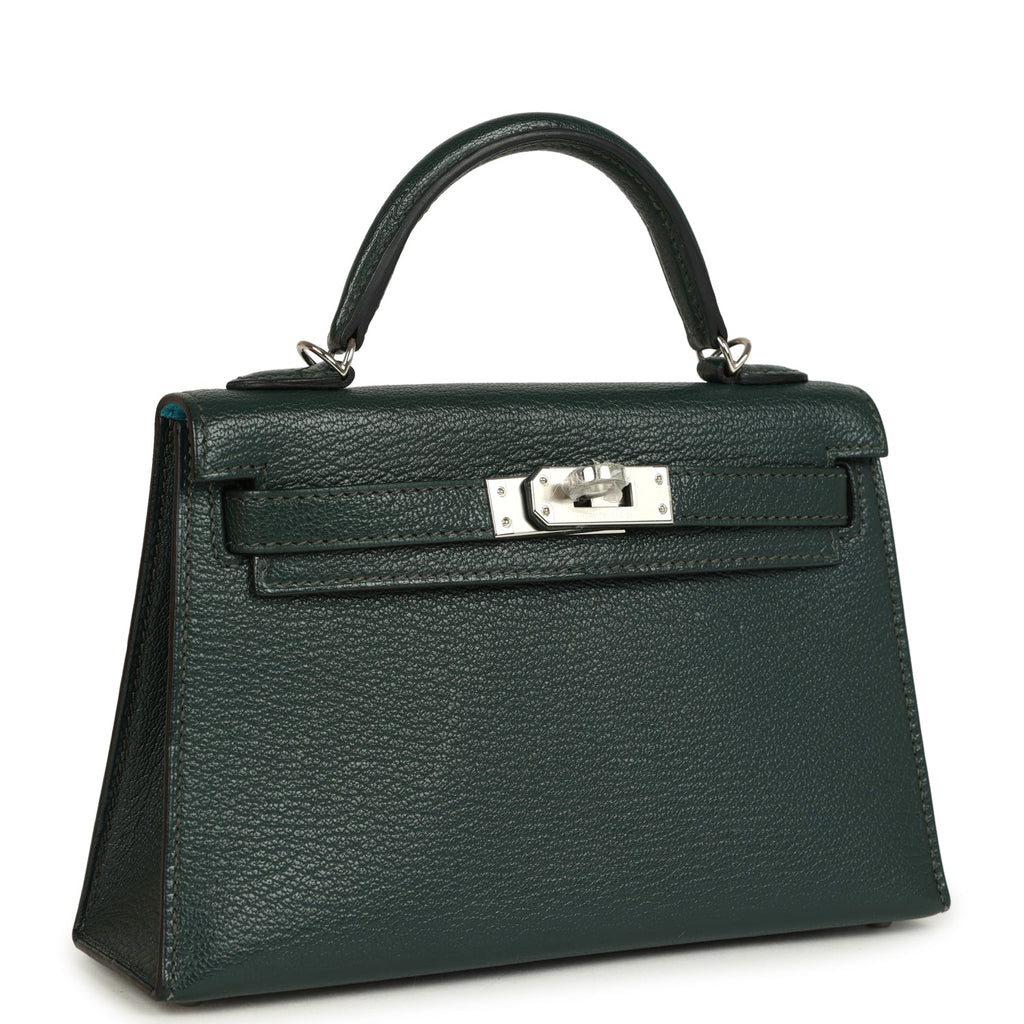 Pre-owned Hermes Kelly Sellier 20 Vert Titien Verso Chevre Mysore Palladium Hardware - Image 3