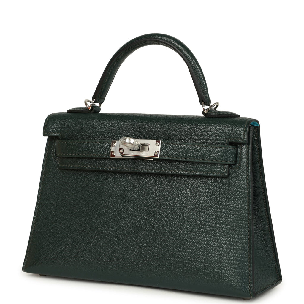 Pre-owned Hermes Kelly Sellier 20 Vert Titien Verso Chevre Mysore Palladium Hardware - Image 6