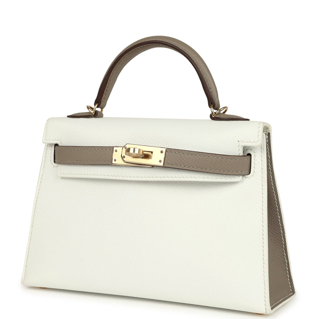 Hermes Special Order (HSS) Kelly Sellier 20 White and Gris Asphalte Epsom Permabrass Hardware - Image 6
