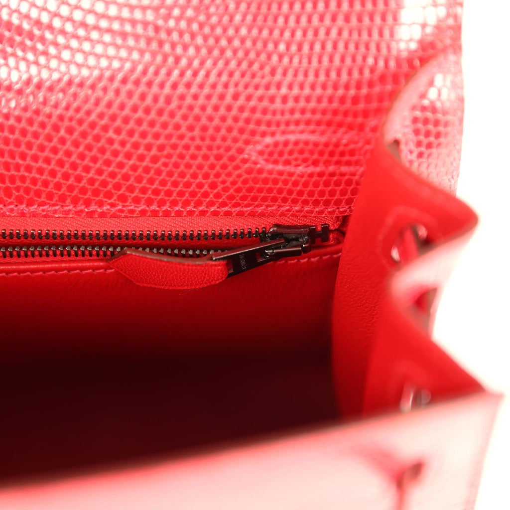 Vintage Hermes Kelly Sellier 25 Rouge Moyen Varanus Niloticus Lizard Ruthenium Hardware - Image 10