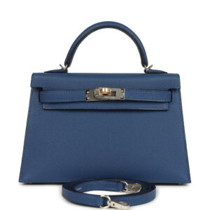 Hermes Kelly Sellier 20 Bleu Tie Epsom Electrum Hardware