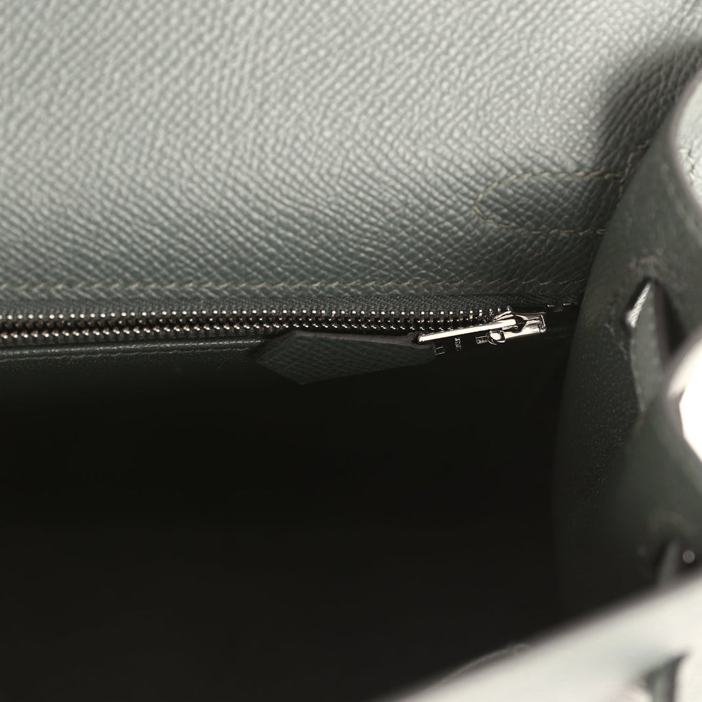 Hermes Kelly Sellier 25 Tri-Color Black, Vert Amande and Vert Mangrove Epsom Palladium Hardware - Image 9