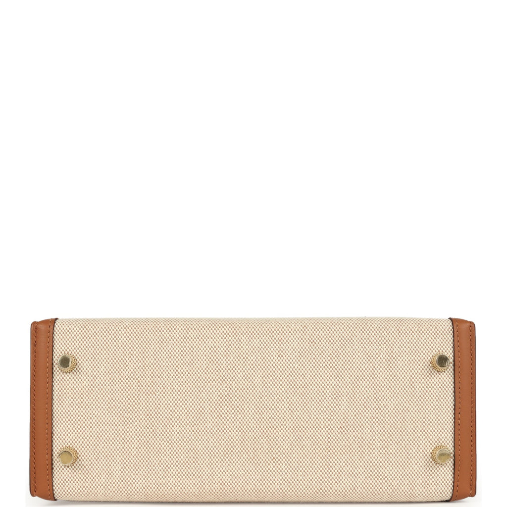 Hermes Kelly Sellier 25 Gold Swift and Ecru & Beige Toile H Canvas Gold Hardware - Image 7