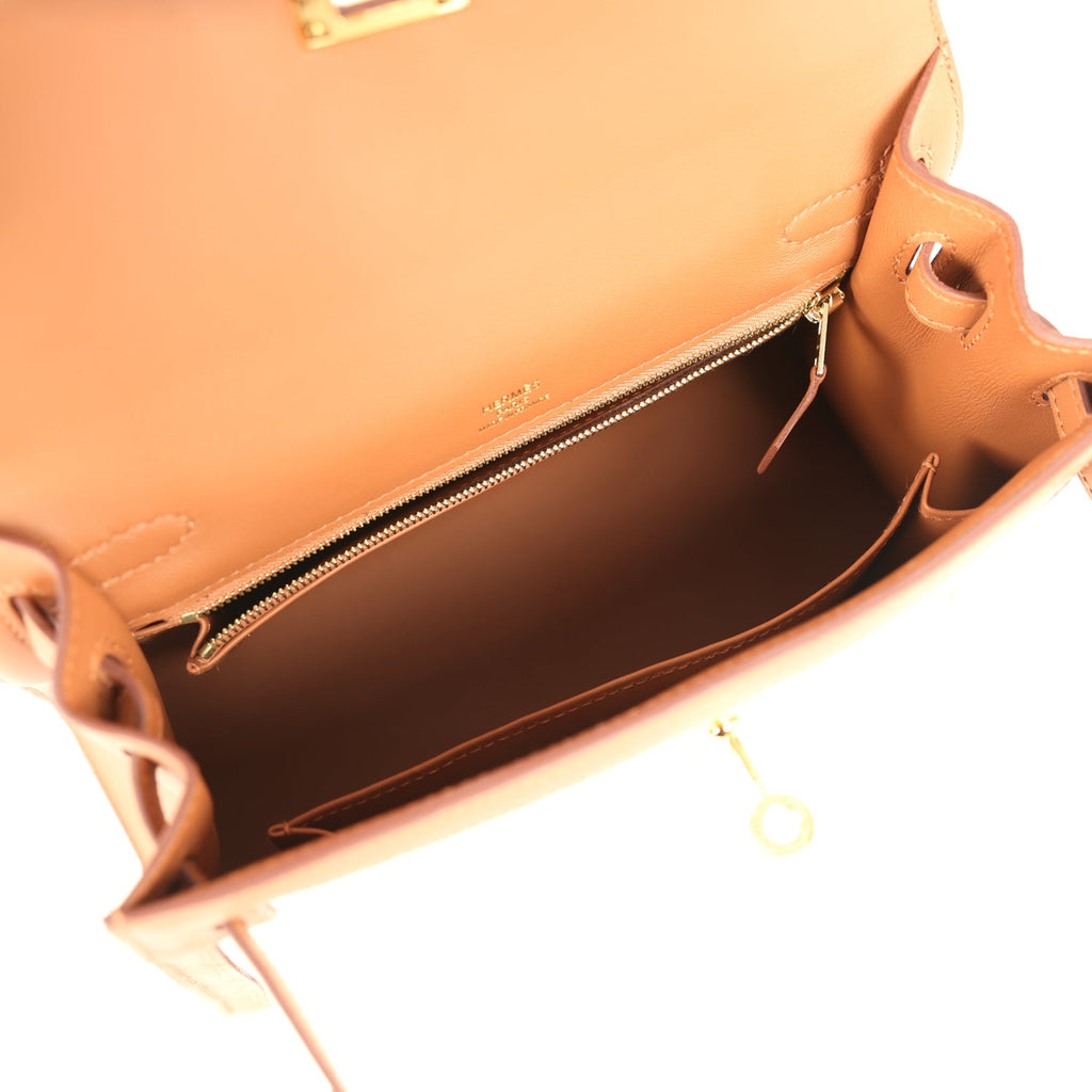 Hermes Kelly Sellier 25 Gold Swift and Ecru & Beige Toile H Canvas Gold Hardware - Image 9