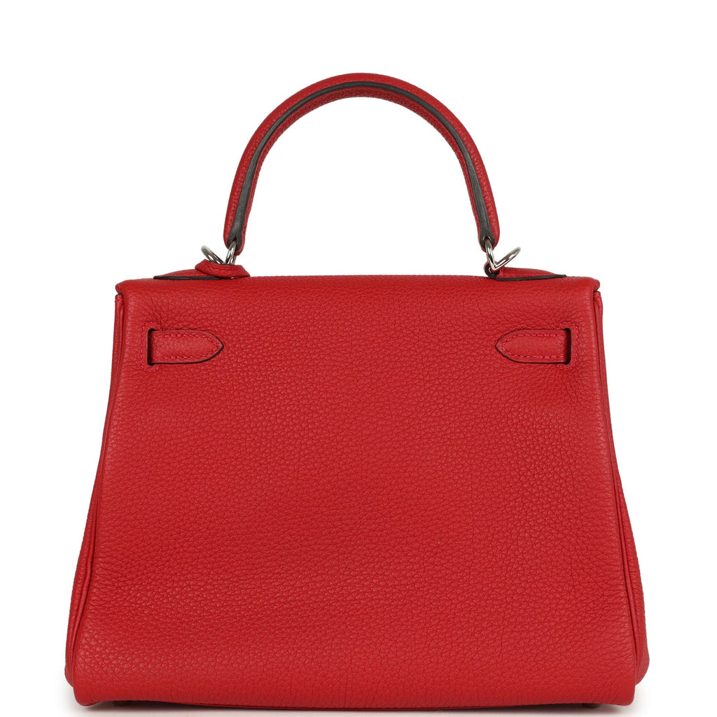Pre-owned Hermes Kelly Retourne 25 Rouge Casaque Togo Palladium Hardware - Image 5