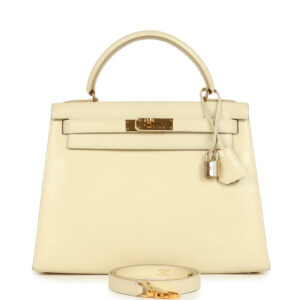 Vintage Hermes Kelly Sellier 28 Parchemin Box Gold Hardware