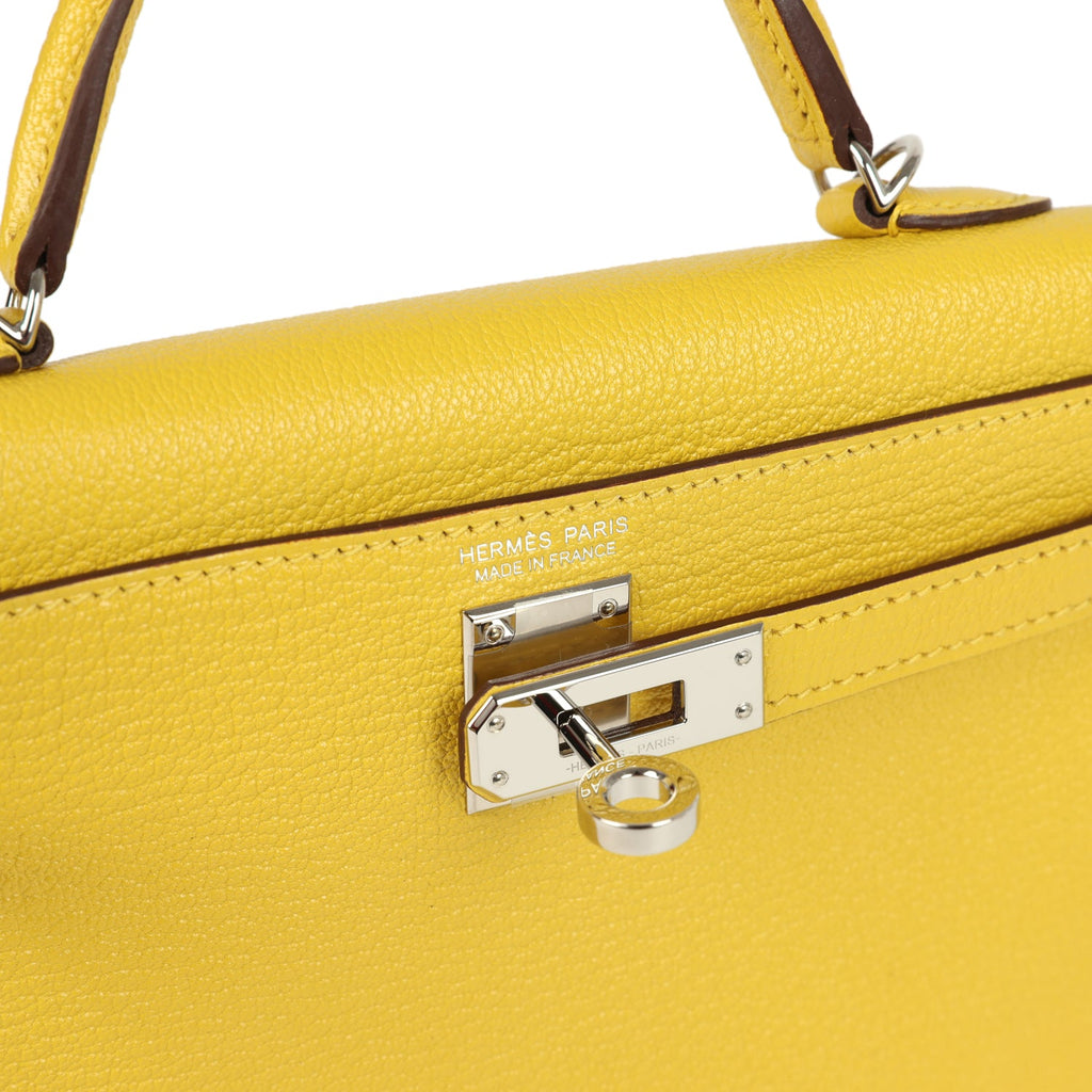 Pre-owned Hermes Kelly Sellier 20 Jaune de Naples Verso Chèvre Mysore Palladium Hardware - Image 8