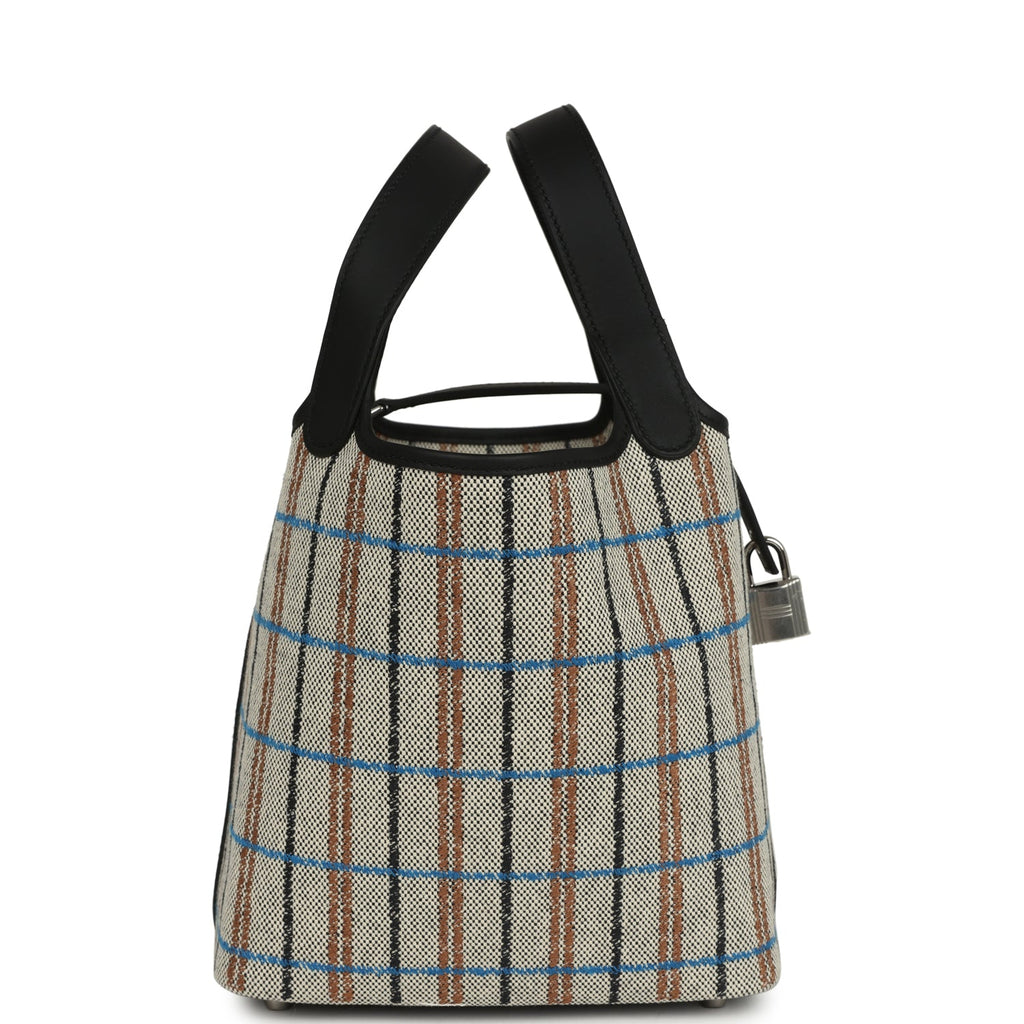 Hermes Picotin Lock 18 Black Swift and Ecru, Bleu, Black and Fauve Toile H Canvas Palladium Hardware - Image 4