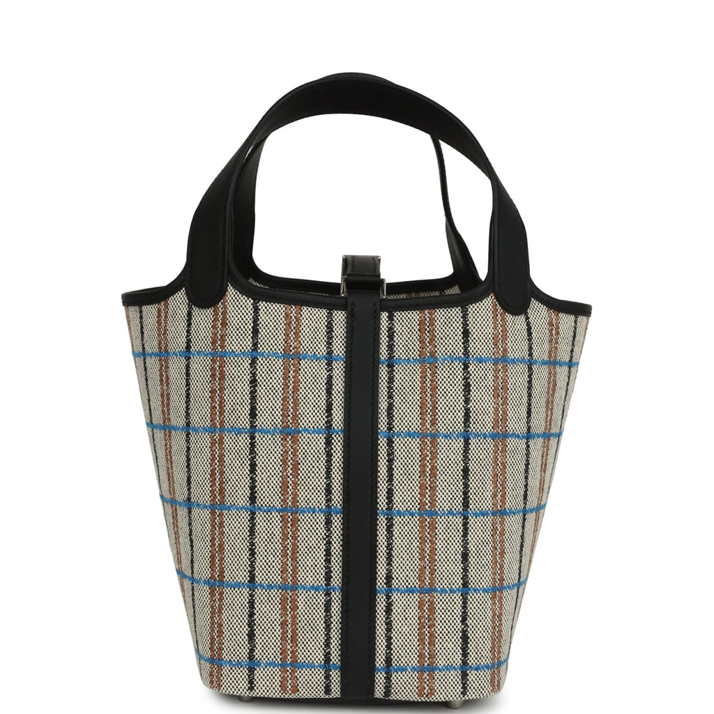 Hermes Picotin Lock 18 Black Swift and Ecru, Bleu, Black and Fauve Toile H Canvas Palladium Hardware - Image 5