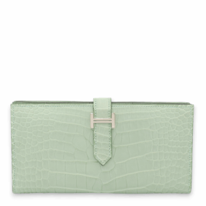 Bearn Bi Fold Vert D'eau Wallet in Matte Alligator, Palladium hardware