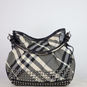 Burberry Black Beat Check Nylon Hobo Bag W/ Shoulder Strap