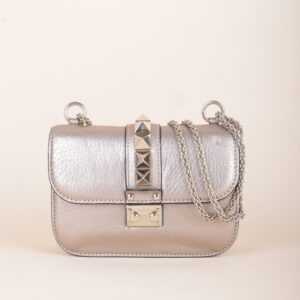 Valentino Metallic Gold Small Rockstud Glam Lock Shoulder Bag