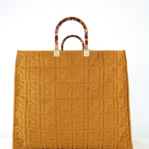 Fendi Brown Terrycloth Embossed XL Sunshine Tote Bag