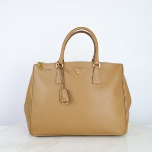 Prada Camel Double Zip Shopping Top Handle Bag