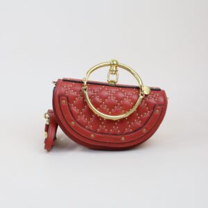 Chloe Red Small Quilted Studded Nile Bracelet Bag