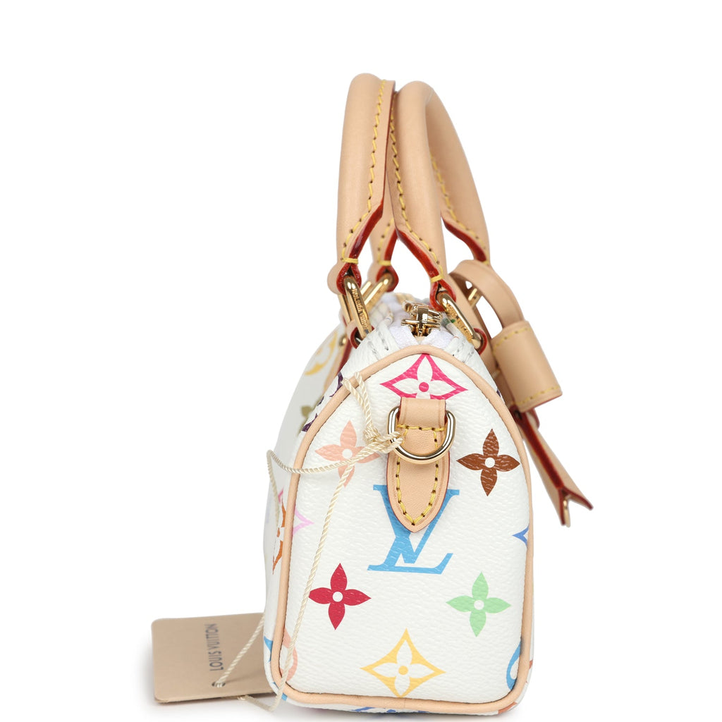 Louis Vuitton X Murakami Nano Speedy Bag White Multicolor Monogram Gold Hardware - Image 4