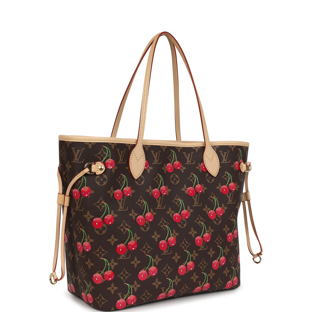 Louis Vuitton X Takashi Murakami Neverfull MM Cherry Brown Monogram Gold Hardware - Image 3