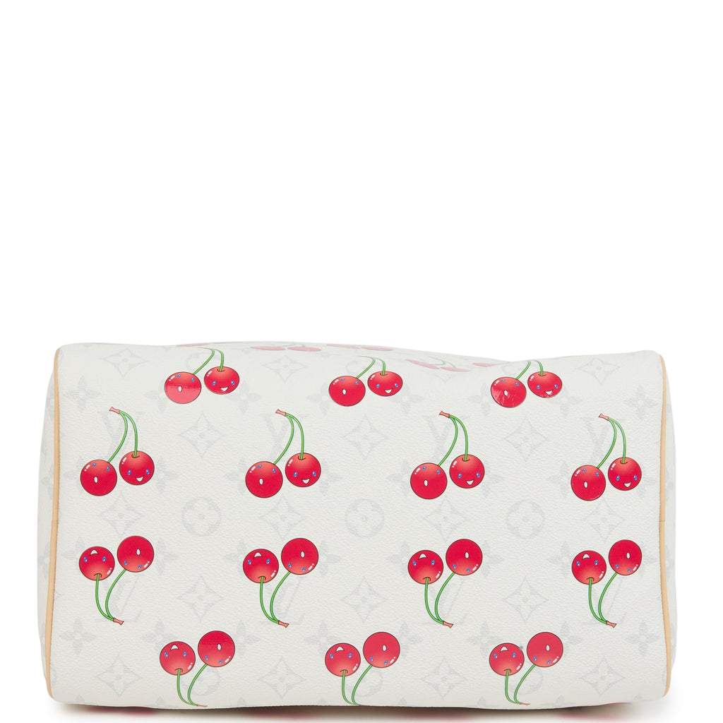 Louis Vuitton X Takashi Murakami Soft Speedy Bandouliere 30 Cherry White Monogram Gold Hardware - Image 7