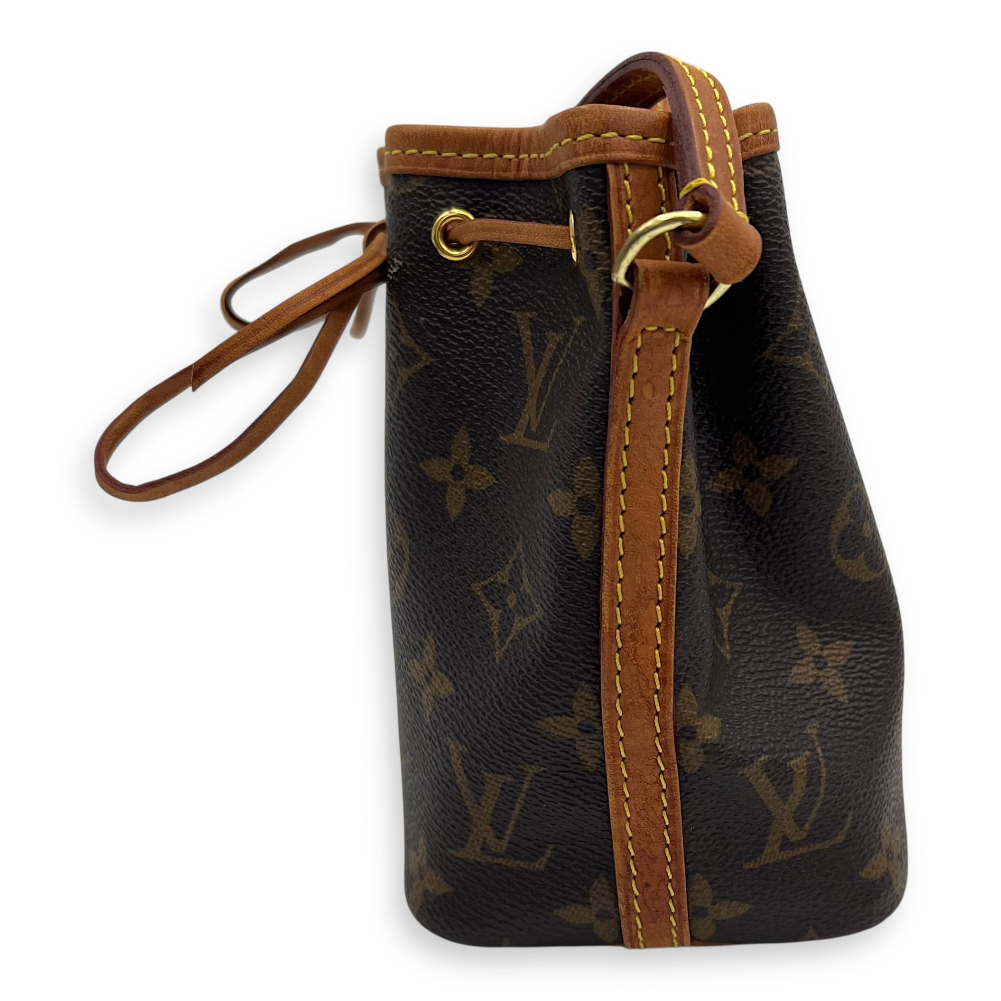 Noe Bucket Bag Nano Brown in Monogram Coated Canvas, Gold hardware - Image 5