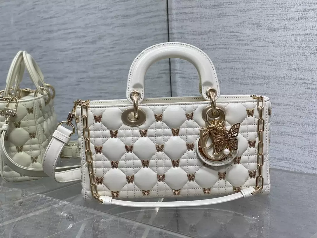 Medium Lady D-Joy Bag White Cannage Lambskin - Repbags.ru - Image 11
