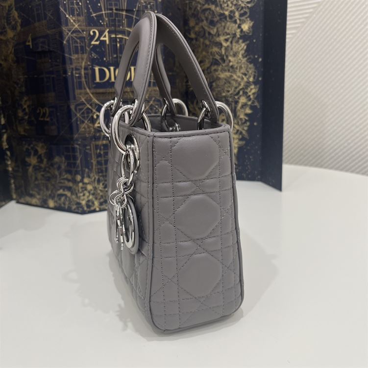 Mini Lady Dior Bag Grey Cannage Leather - Image 6