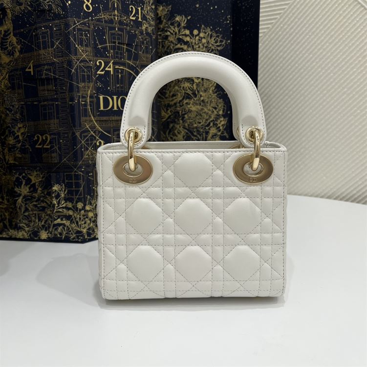 Mini Lady Dior Bag Latte Cannage Lambskin - Image 4