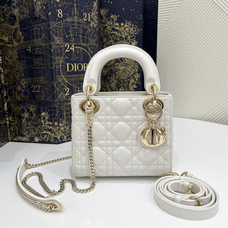 Mini Lady Dior Bag Latte Cannage Lambskin - Image 3