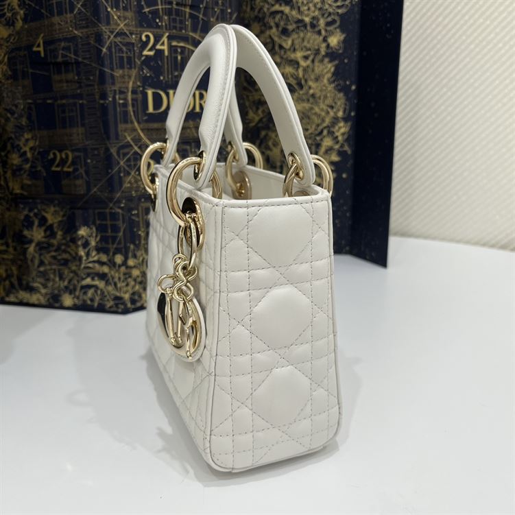 Mini Lady Dior Bag Latte Cannage Lambskin - Image 9