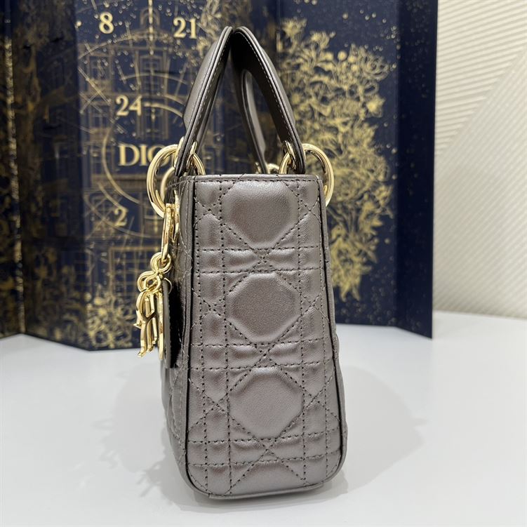 Mini Lady Dior Bag Metallic Grey - Image 6
