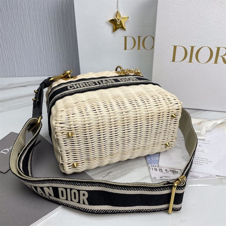 Mini Lady Dior bag Natural Wicker Blue Dior Oblique Jacquard - Image 9