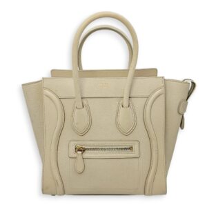 Micro Beige Luggage Bag in Calfskin, Gold hardware