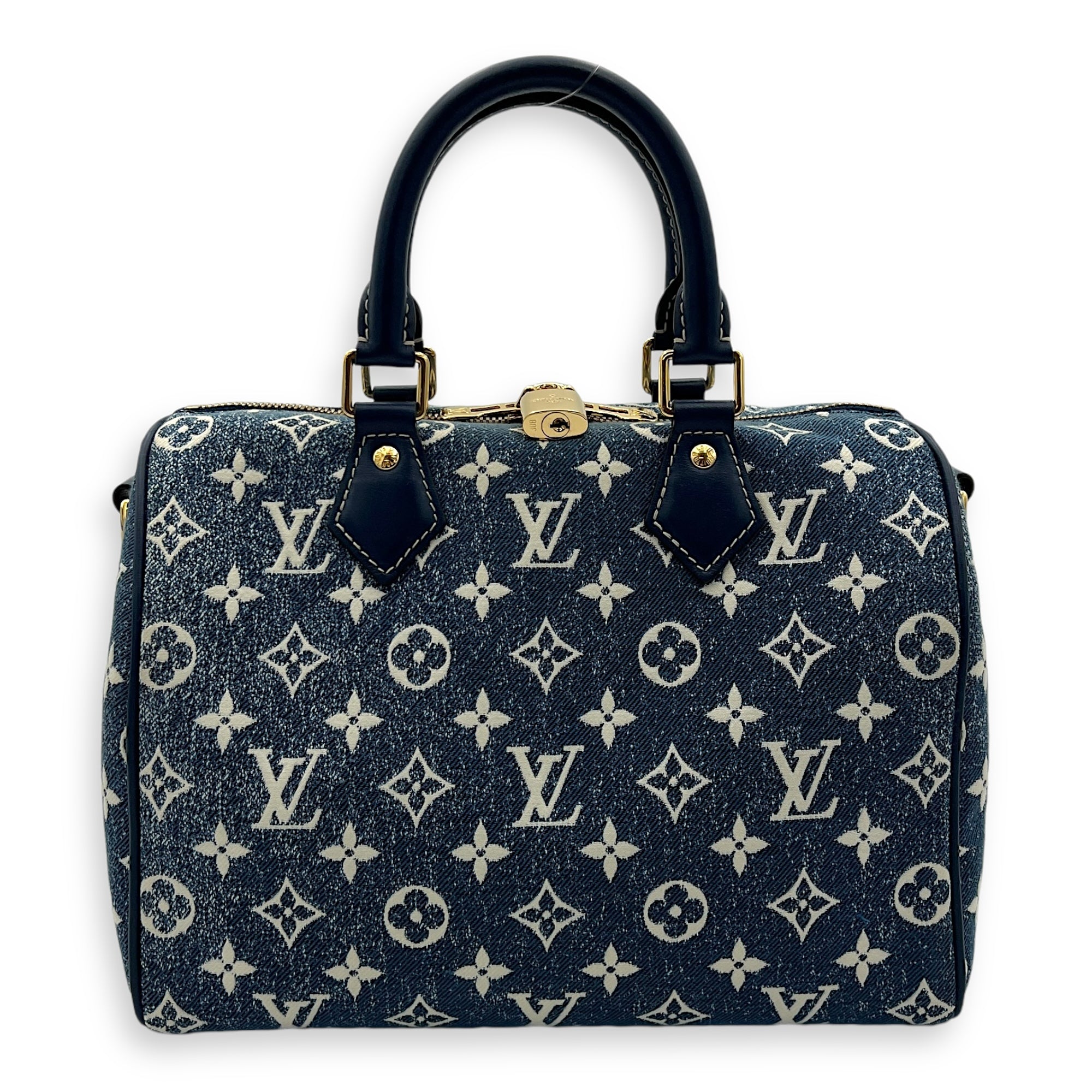 Speedy Top Handle Bag 30 Blue in Denim, Gold hardware