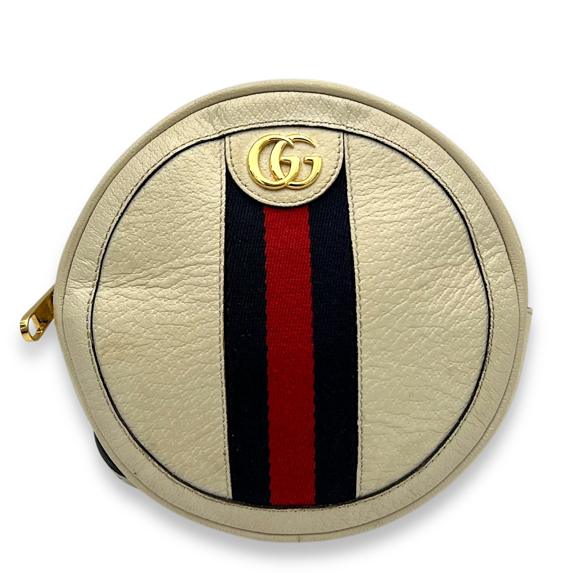 Ophidia Round Crossbody Bag White in Calfskin, Gold hardware