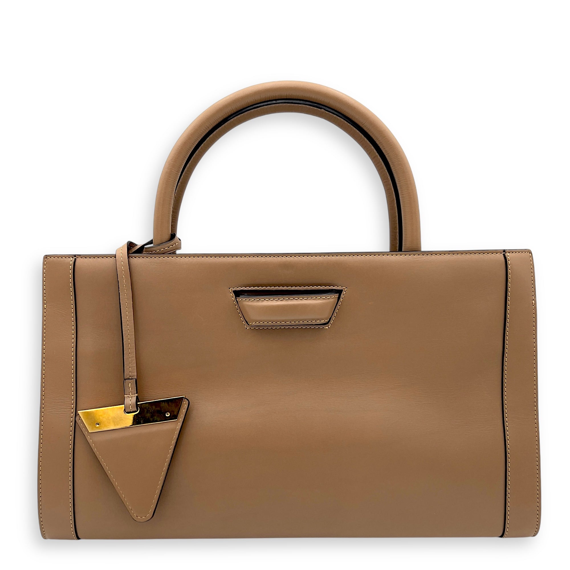 Barcelona Top Handle Bag Brown in Calfskin, Gold hardware