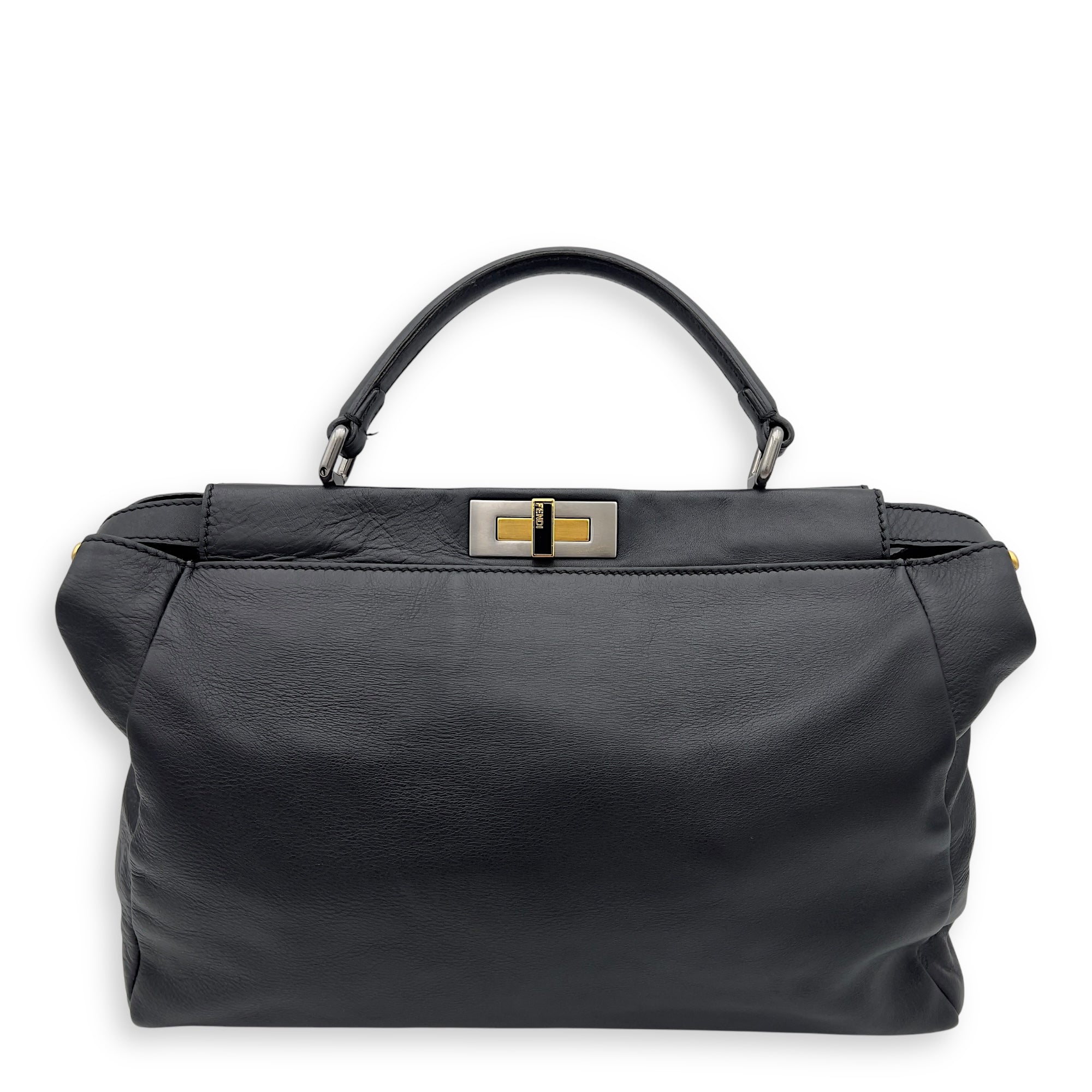 Peekaboo Top Handle Bag Black in Calfskin, Silver hardware