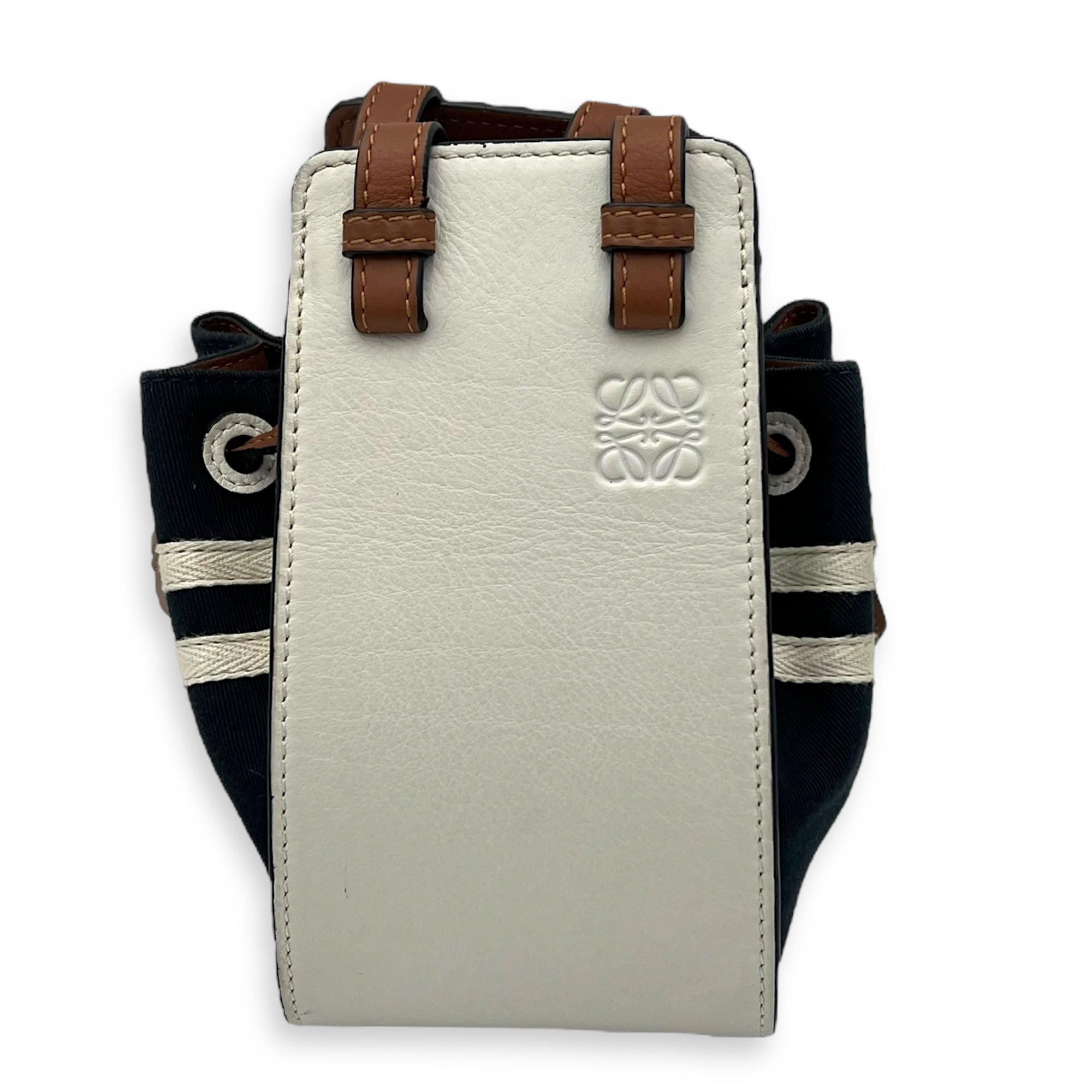 Hammock Mini White Top Handle Bag in Calfskin and Canvas, Silver hardware